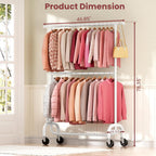 Heavy Duty Clothes Rack Load 600 LBS, Rolling Clothing Rack for Hanging Clothes with Lockable Wheels, Double Rod Garment Rack for Bedroom, Laundry, Living Room, White