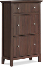 SIMPLIHOME Acadian 2-Seater Storage Bench and Cabinet Set in Brunette Brown
