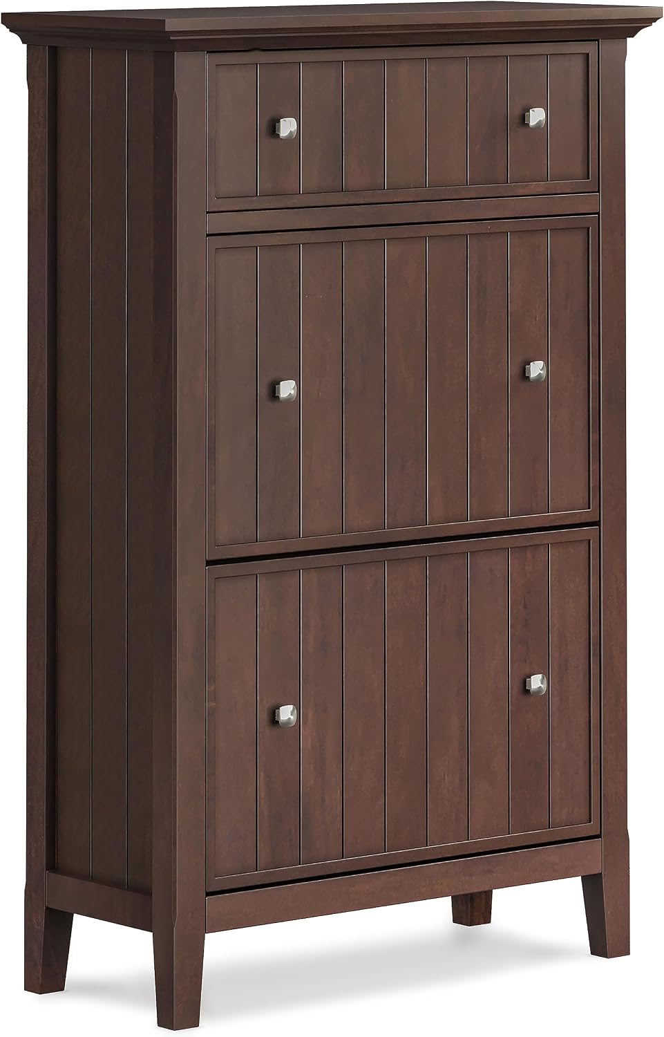 SIMPLIHOME Acadian 2-Seater Storage Bench and Cabinet Set in Brunette Brown