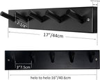 SKOLOO Wooden Wall Mounted Coat Rack,16'' Hole to Hole, 5 Pegs Bamboo Wall Hook for Hanging Clothes Robes Towels Hats,Black