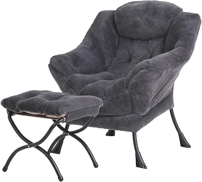 Tiita Lazy Chair with Ottoman, Modern Large Accent Lounge Chair, Leisure Sofa Armchair with Ottoman, Reading Chair with Footrest for Bedroom, Living Room, Dorm Rooms, Garden and Courtyard