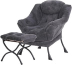 Tiita Lazy Chair with Ottoman, Modern Large Accent Lounge Chair, Leisure Sofa Armchair with Ottoman, Reading Chair with Footrest for Bedroom, Living Room, Dorm Rooms, Garden and Courtyard
