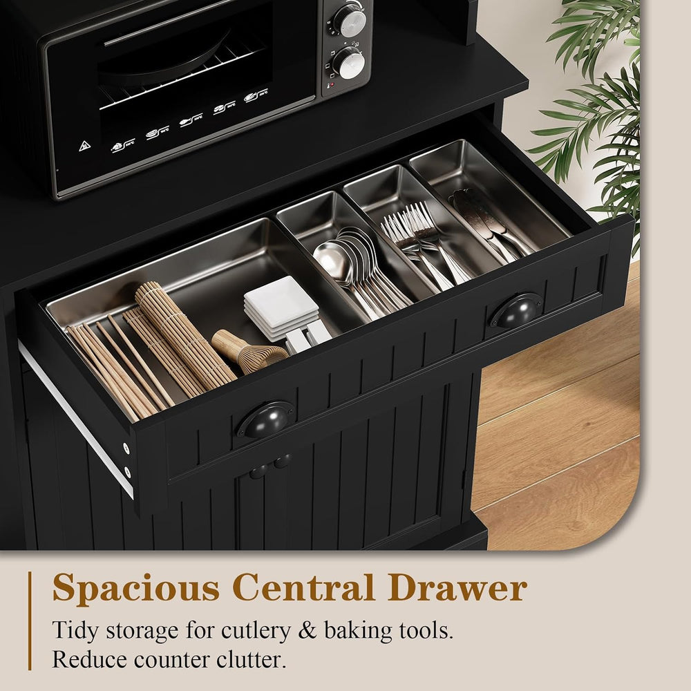 HOLTICO 54" Microwave Storage Cabinet with Doors, Black | Freestanding K...
