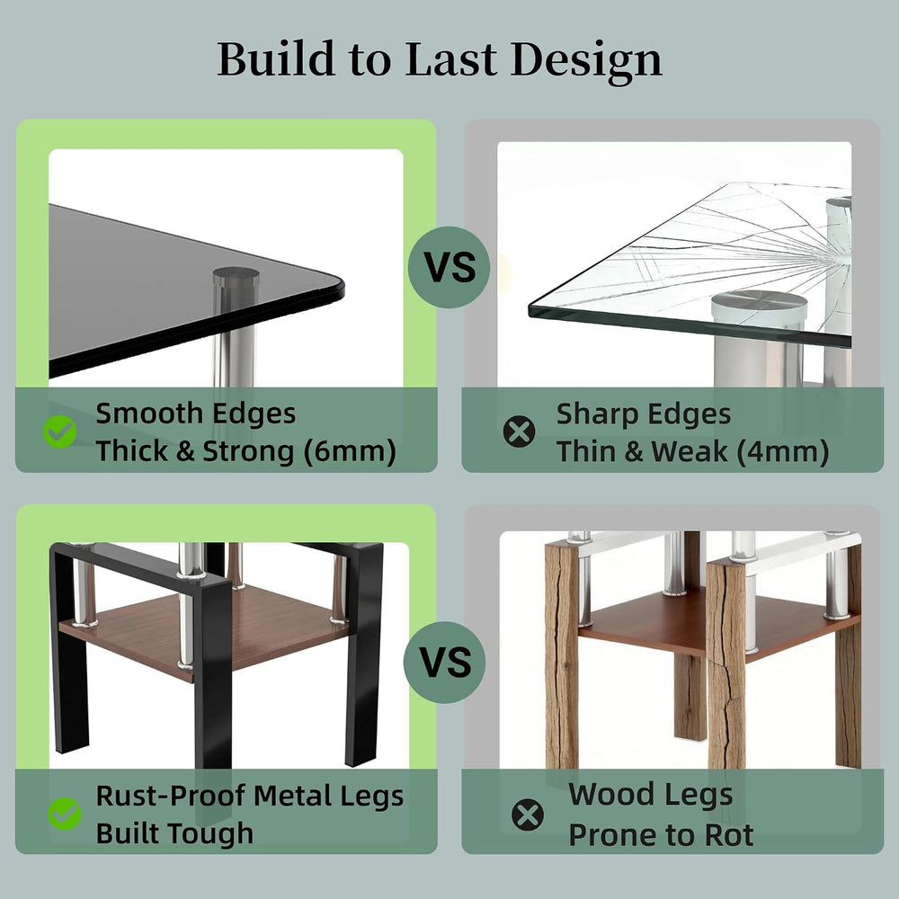17.72'' Glass Side Table Set of 2, 2 Tier Couch End Table with Temper...