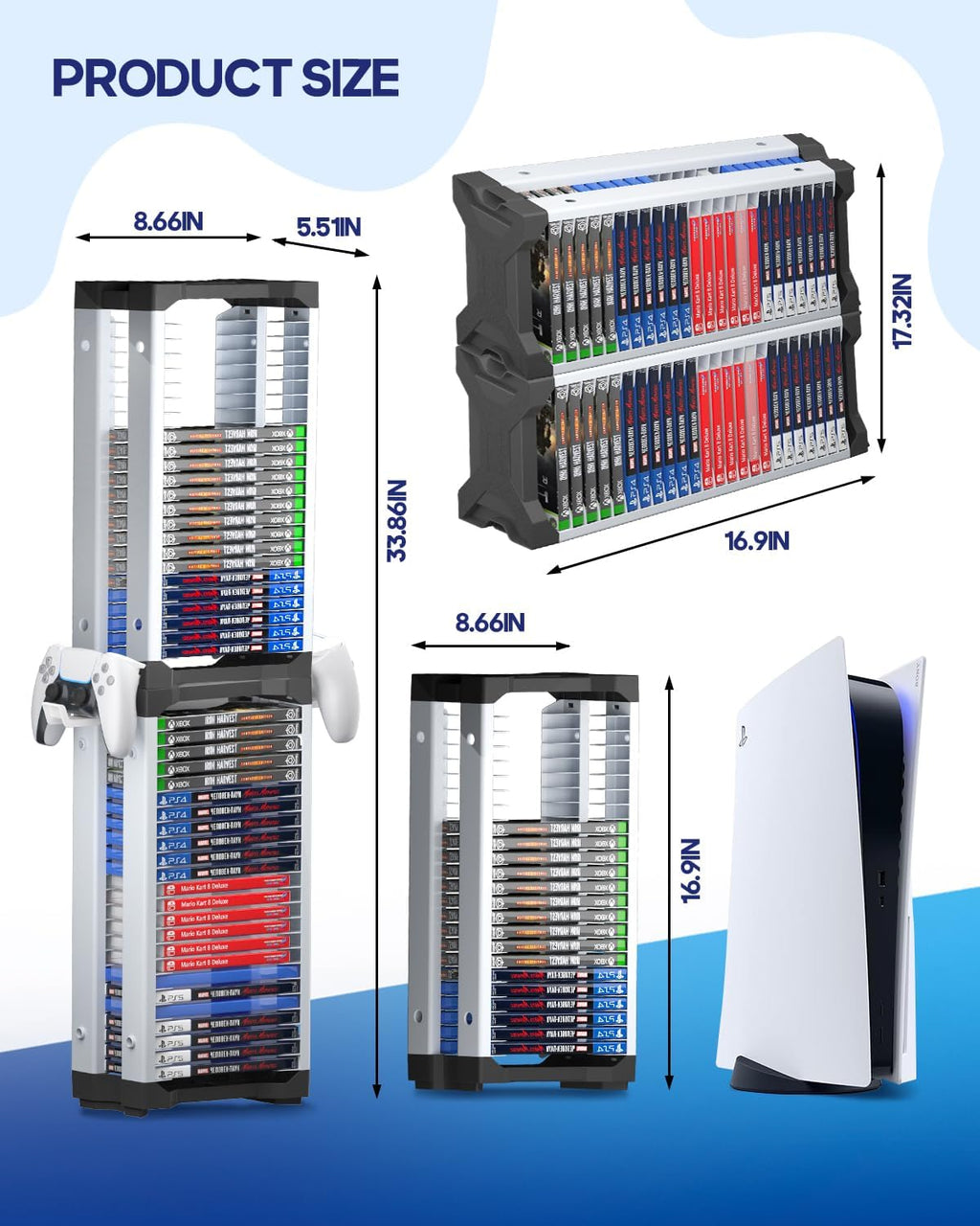 Nargos Video Game Storage Tower, Universal Organizer for PS5/PS4/PS3/PS2, Xbox One/360/Series X/S, Wii, Switch/Switch 2, DVD and Blu-Ray Cases (46 Pcs)