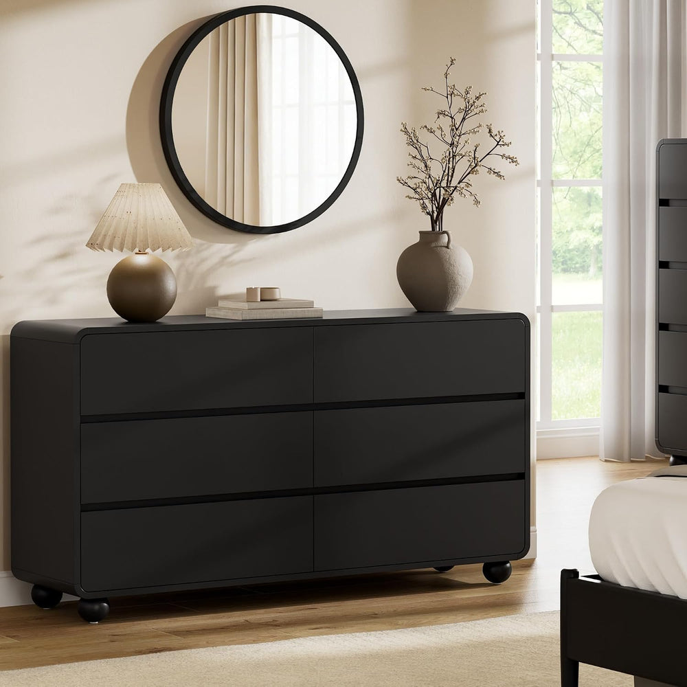 Lulive 6 Drawer Dresser for Bedroom, 55" Wide Chest of Drawers, Black