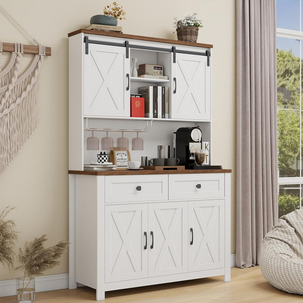 Vabches 67.7 Inch Farmhouse Pantry Storage Cabinet with Sliding Barn Doors, 2...
