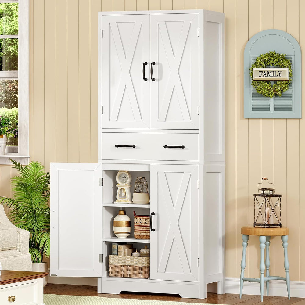 TEENFON Tall Storage Cabinet with 2 Adjustable Shelves & 1 Large Drawer, ...