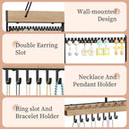 Feyejade Large Rotating Hanging Jewelry Organizer, 5-Tier Earring Holder Storage Holds up to 180 Pairs, Wall Mounted Jewelry Rack for Earrings, Necklaces, Bracelets and Rings, for Girls, Black
