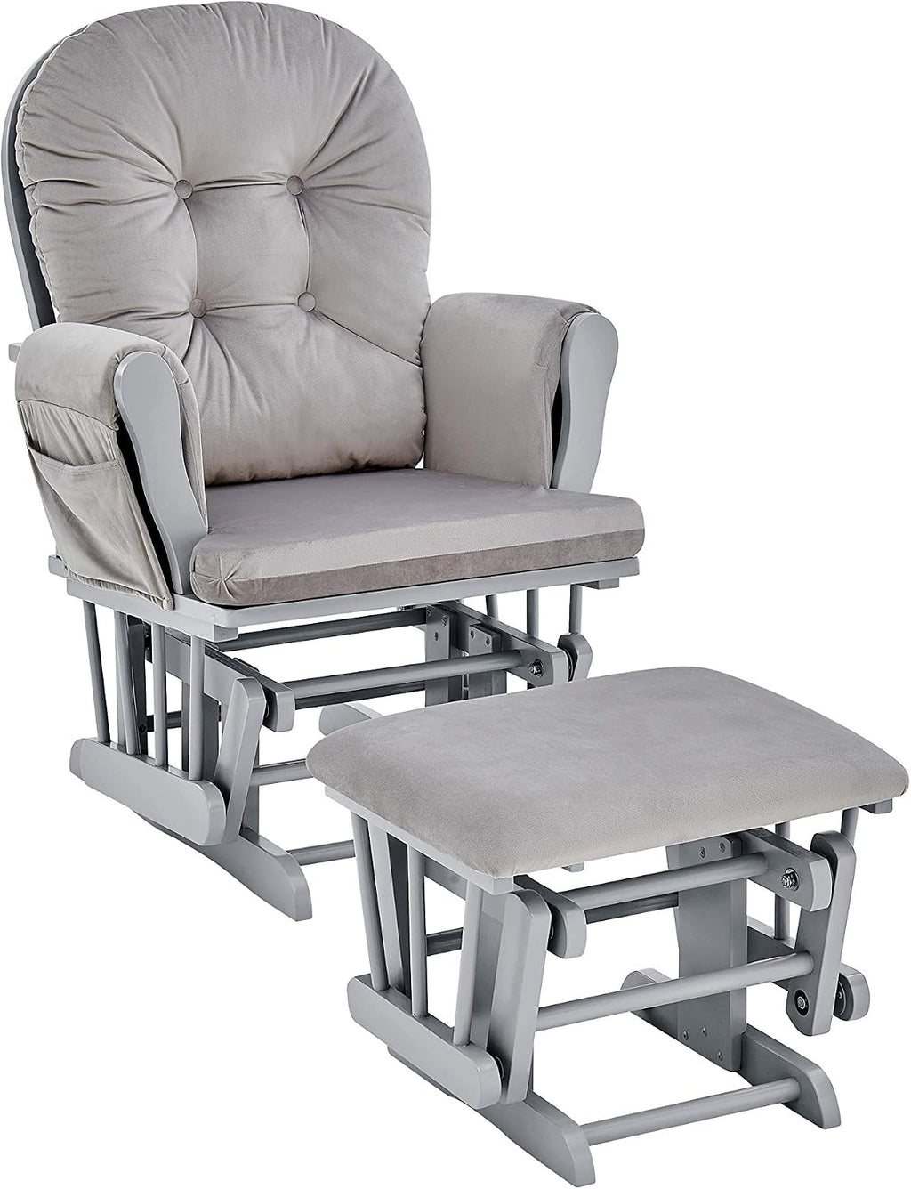 Glider and Ottoman Gray Wood and Light Gray Fabric