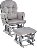 Glider and Ottoman Gray Wood and Light Gray Fabric