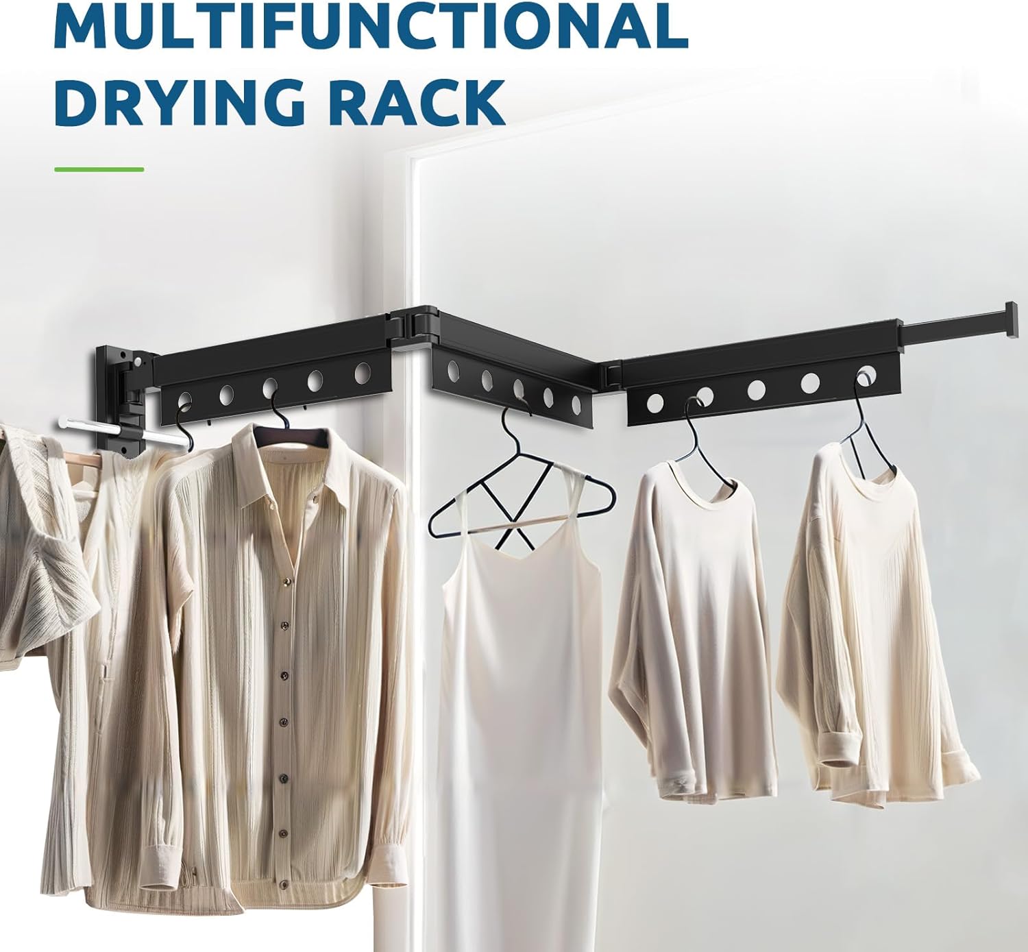 Clothes Drying Rack Wall Mounted, Multi-Tier Collapsible Laundry Drying Rack, Space Saving Wall Mounted Clothes Drying Rack for Indoor & Outdoor, Retractable, Folding, Black Drying Rack Clothing