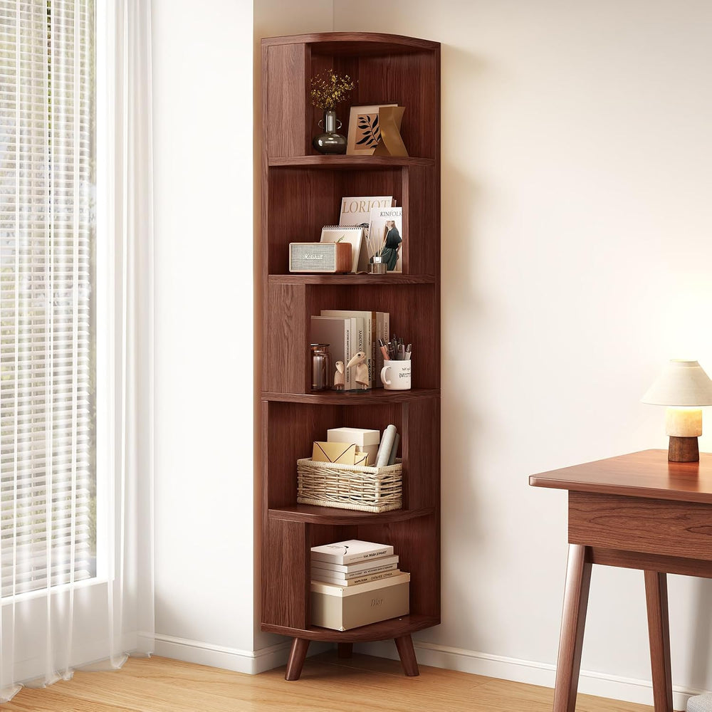 5-Tier Corner Bookshelf, Modern Corner Shelf, Freestanding Bookcase Corner Ca...