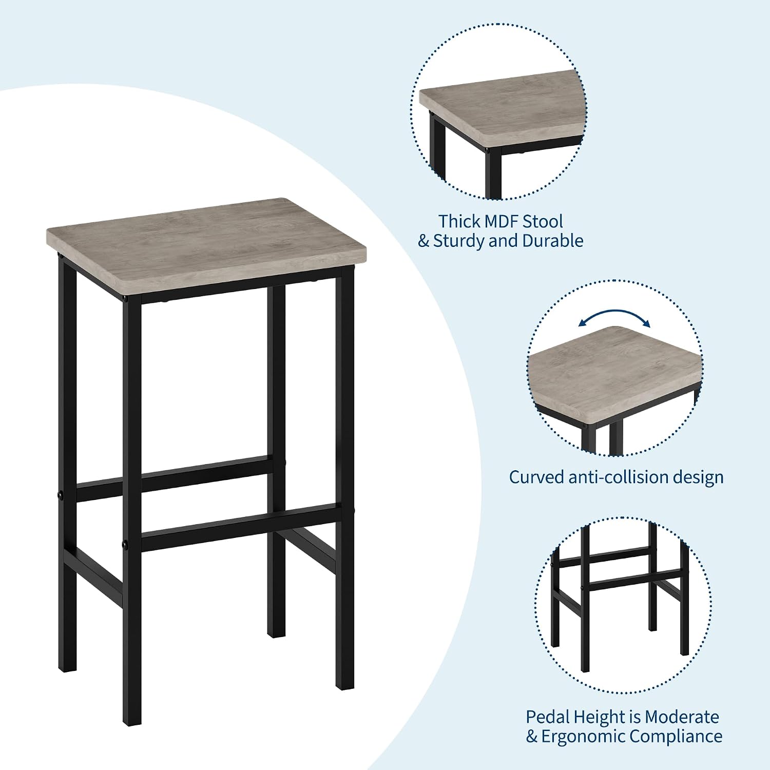 GarveeHome Dining Table Set for 2, Wood Table with Bar Stools | Kitchen Table with Storage Shelves for Small Spaces, Apartments, Condos, Grey