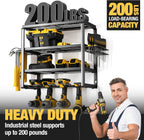 YYR 4 Layer Power Tool Organizer Wall Mount, Cordless Drill Hanger Storage Rack, Battery Tools Holder with Charging Station Shelf for Garage Organization, Workshop, Pegboard, Shed - 16 Inch 4 Slots