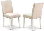 East West Furniture AMAB3-LWH-02 3 Piece Dining Room Furniture Set Contains a Round Dining Table with Pedestal and 2 Light Beige Linen Fabric Upholstered Chairs, 36x36 Inch, Linen White