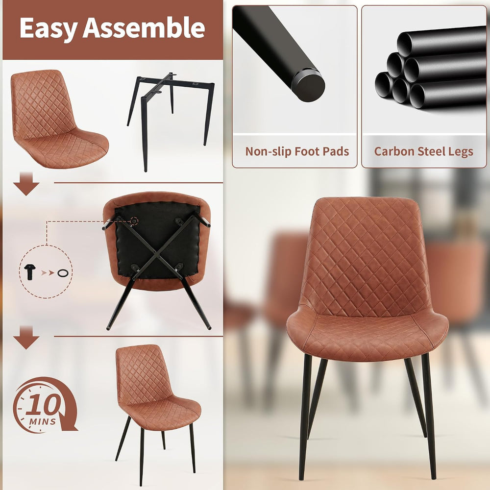 PU Leather Dining Chairs Set of 6, Modern Armless Dining Room Chairs, Comfy U...