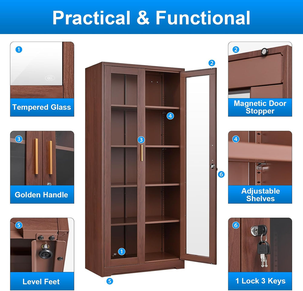 Polup Glass Display Cabinet, Display Case with Glass Doors and Shelves, Metal...
