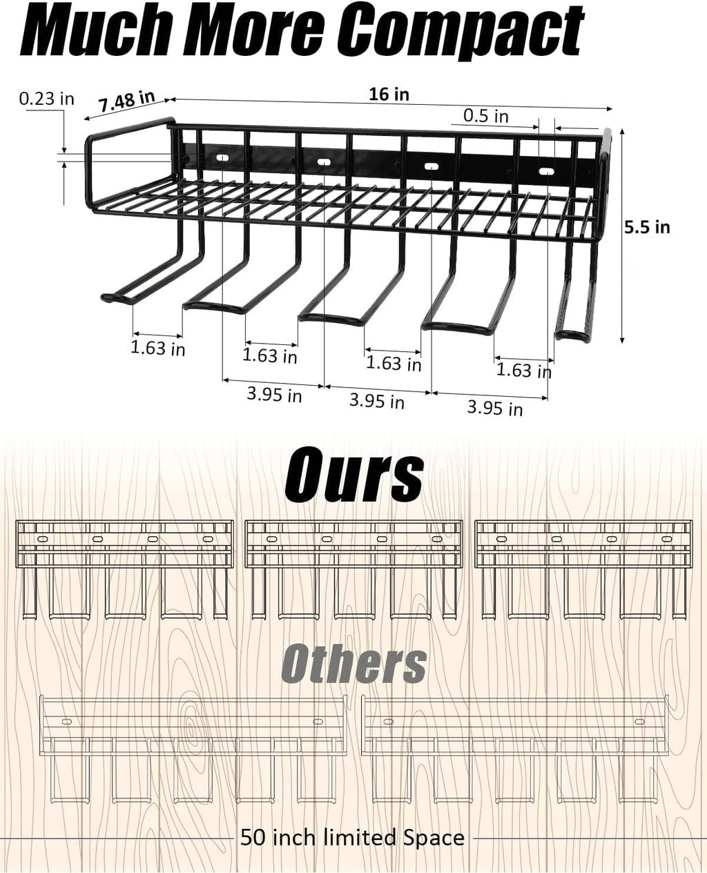 Heavy Duty Tool Organizer, 16" W x 7.48" H x 5.51" D, 4 Wall Mount Anchors, 3.95" Between Slots, Sturdy Steel Construction, Ideal for Power Tools (2 Pack)
