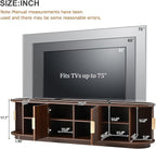 Farmhouse Wooden TV Stand with Sliding Tambour Door for TVs up to 75", Fluted Media Console with Adjustable Storage, Golden Handle TV Cabinet with Cable Holes for Living Room, Walnut
