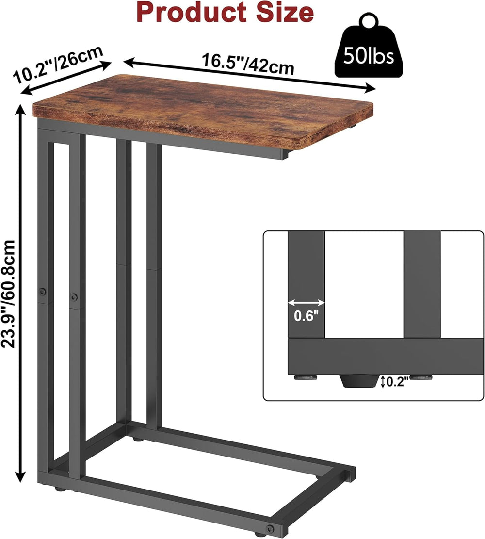 Yusong C Shaped End Table - Slide Under Sofa Couch Bed, Small Table for Small...