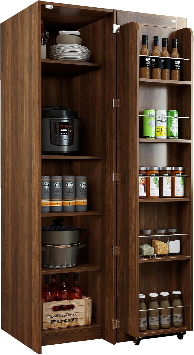63 " Narrow Kitchen Pantry Storage Cabinet with Shelf & Side Racks (...