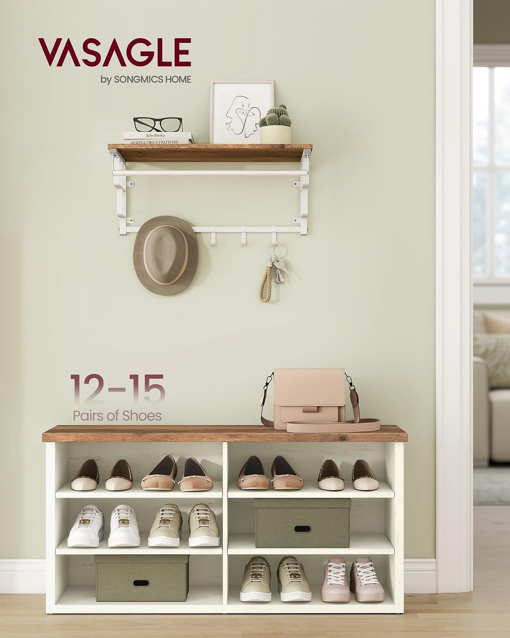 VASAGLE Shoe Bench, Storage Bench, 11.6 x 39.4 x 19.7 Inches | 6 Compartments...