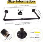 48” Wall Mounted Clothes Rack, Industrial Pipe Black Iron Garment Bar, Heavy-Duty Detachable Clothing Rod, Multi-Purpose Metal Wall display Hanging Pole for Closet Storage, Laundry Room 2 Base
