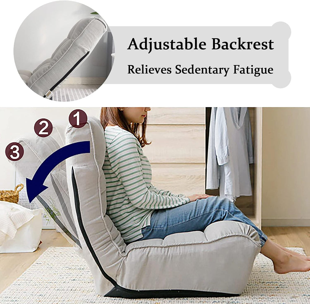 Indoor Chaise Lounge Chair, 3 Angles Adjustable Floor Chair, Folding Lazy Sof...