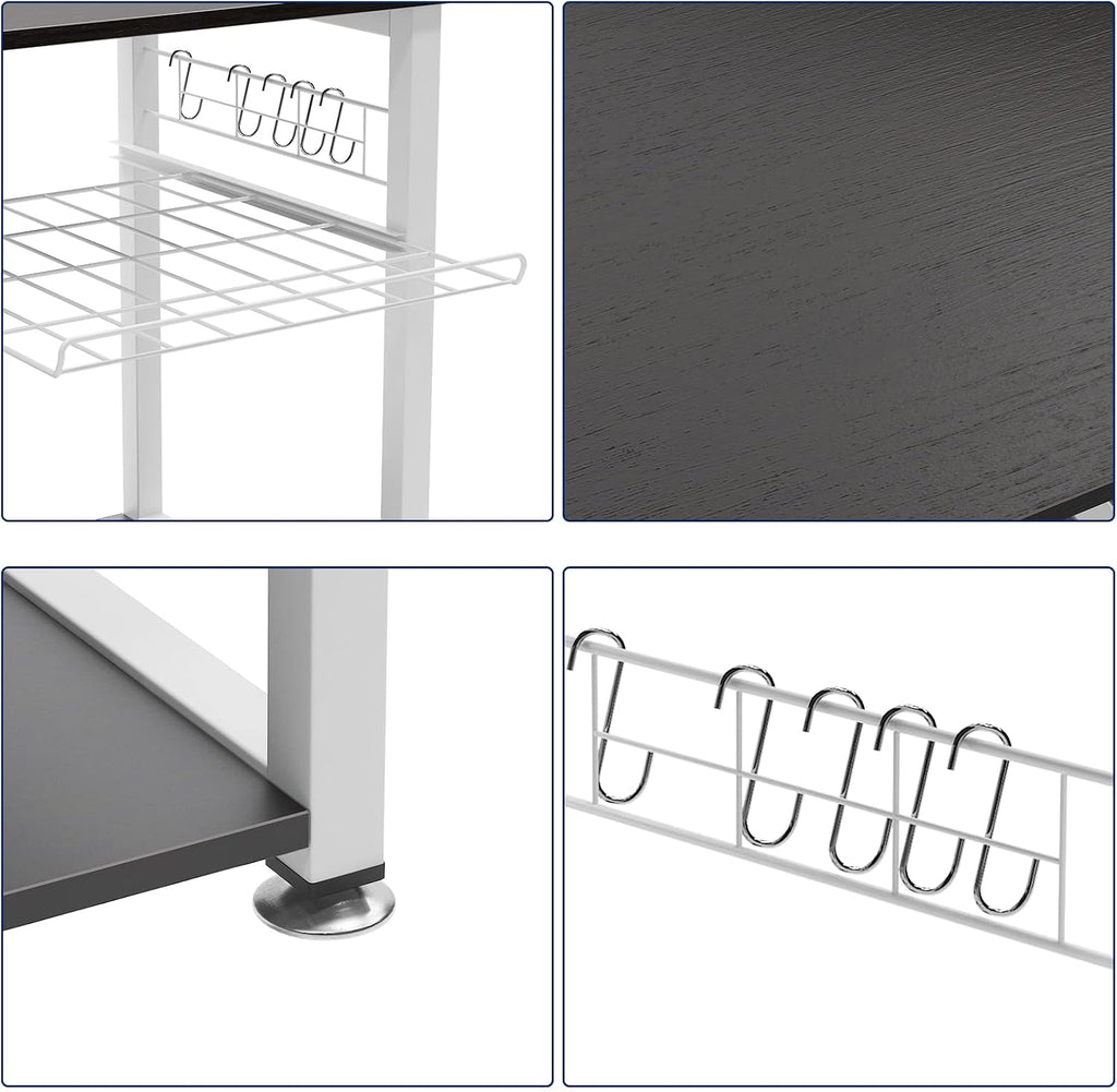 sogesfurniture 3-Tier Kitchen Baker's Rack Utility Shelf Microwave Stand with Storage and Drawer Storage Cart Workstation Shelf,Black BHUS-W5S-BK
