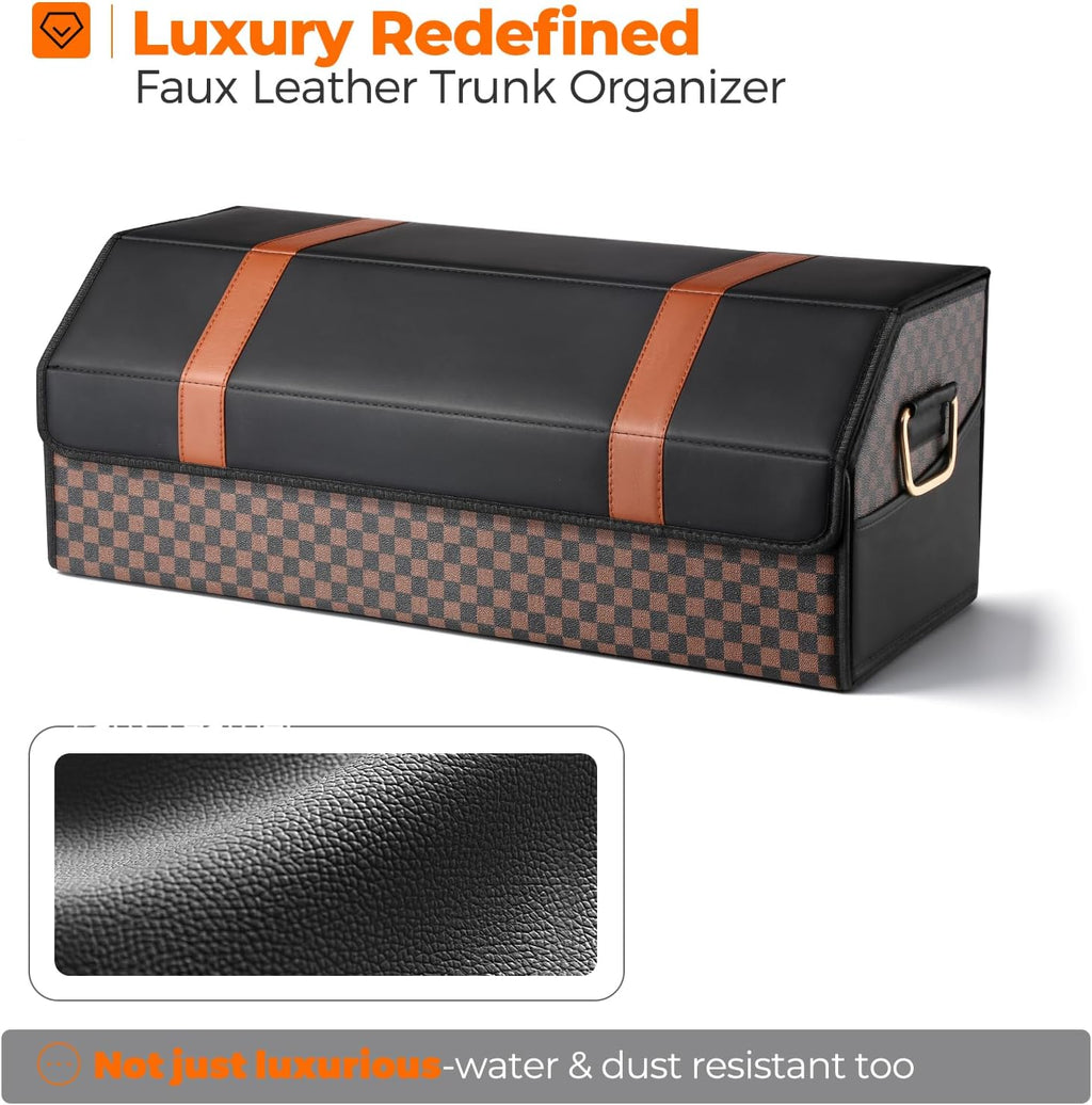 Car Organizers and Storage - Trunk Organizer for Suv Car,Car Trunk Leather Storage Box,Extra Large,Magnetic Lid,Collapsible and Adjustable