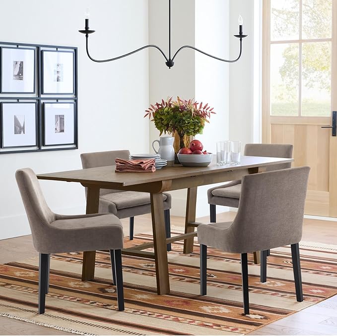 COLAMY Modern Dining Chairs Set of 2, Upholstered Corduroy Accent Side Leisure Chairs with Mid Back and Wood Legs for Living Room/Dining Room-Camel
