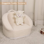 Mini Toddler Chair Comfy - 17.3'' Compact Kids Couch with Carry Handle, Soft Teddy Plush Toddle Chair, Washable Cover & Sturdy Design for Nursery & Playroom - White