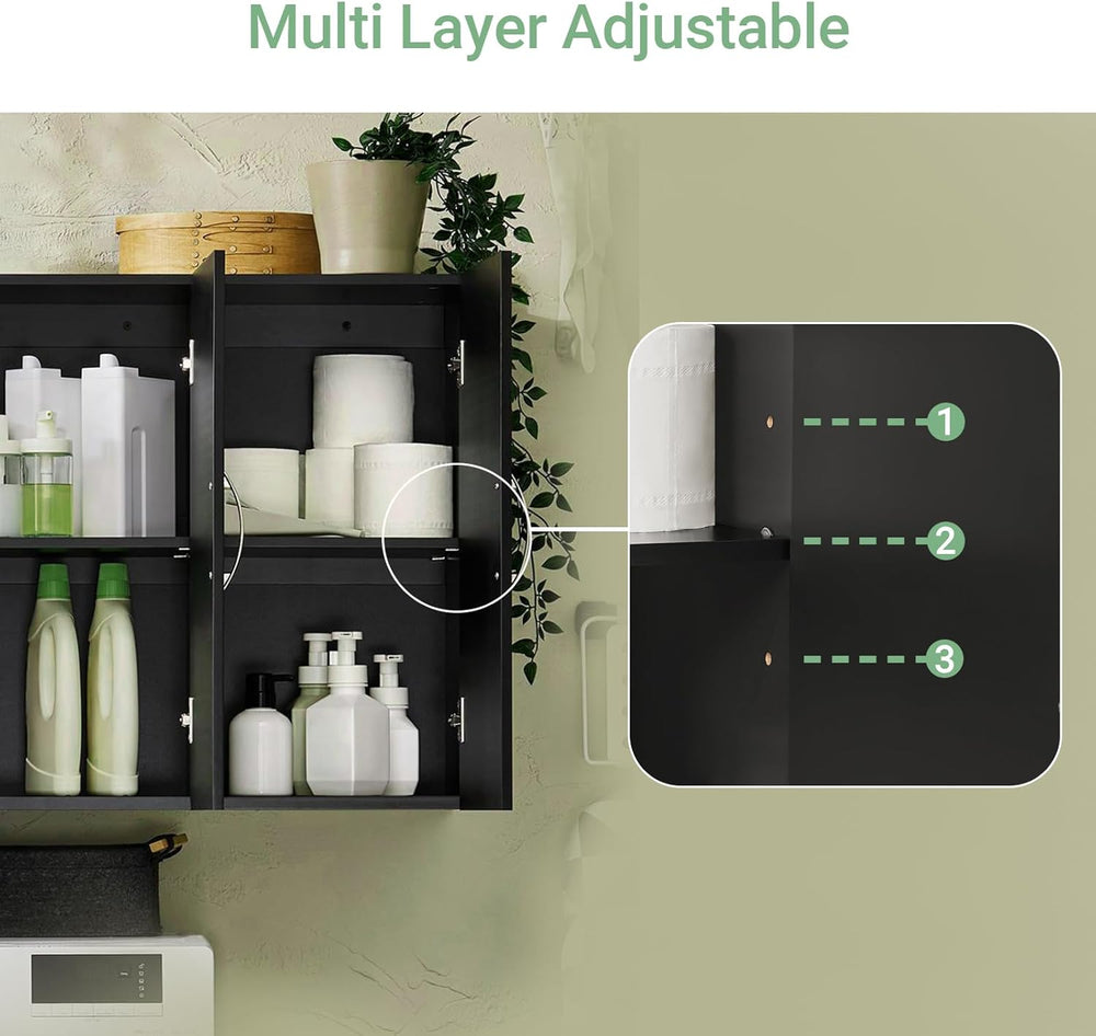 3-Doors Bathroom and Laundry Room Wall Cabinet with Adjustable Shelves, Medic...