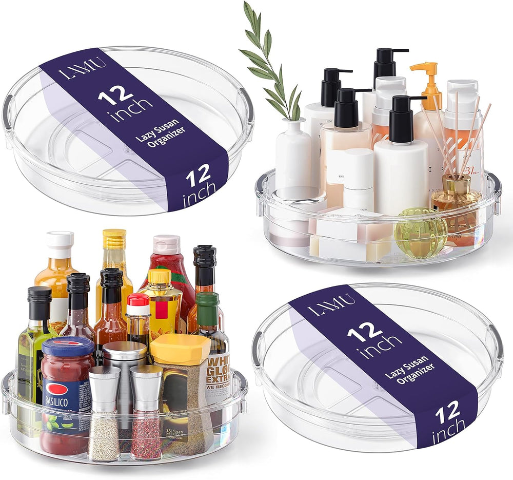 LAMU 4 Pack 12in Lazy Susan Organizer, Clear Lazy Susan Turntable for Cabinet...