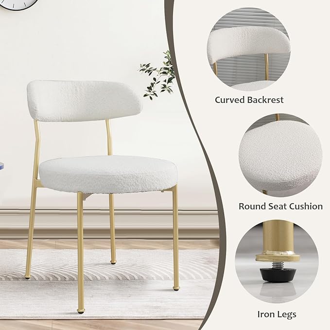 3-Piece 23.6" Round Dining Table Set for 2 with Upholstered Chairs – Space-Saving Modern Small Kitchen Cafe Bistro Set(Beige Boucle Chair)