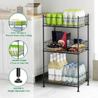 Water Bottle Organizer 3 Tier Water Bottle Holder Storage Rack Metal Drink Beverage Soda Can Organizer Shelf Stand for Floor Pantry Kitchen Classroom Food Storage, Black