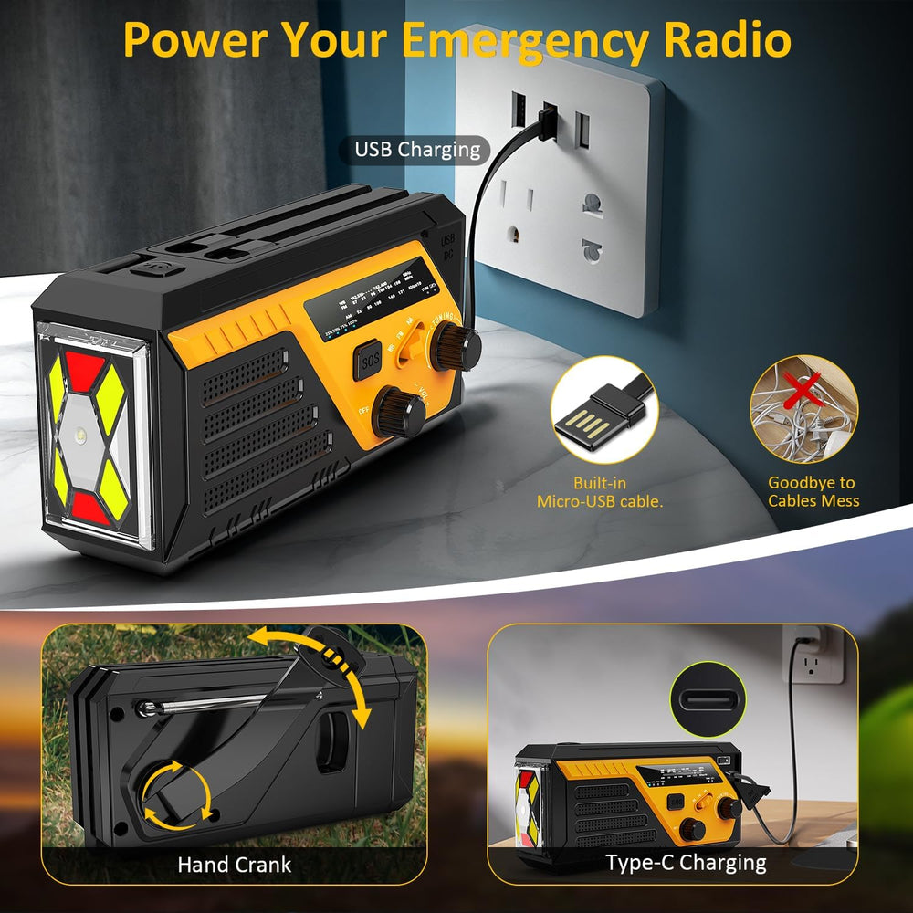 Emergency Radio with 4 Charging Cables, 22000mWh AM FM NOAA Weather Radio