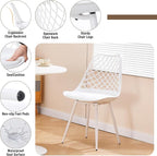 Modern Plastic Dining Chair Set of 4 - Padded Tulip Mid Century Chairs for Kitchen Living Room Mesh Design - Simple Side Chair with PU Leather Cushion for Indoor Outdoor Bistro Patio Cafes -White