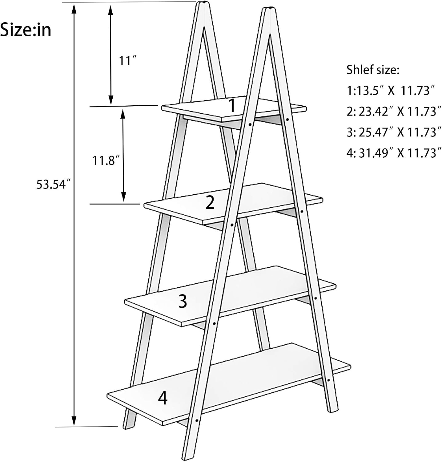 4 Tier Ladder Shelf, Industrial Bookshelf A-Shaped Bookcase, Ladder Bookshelf, Freestanding Storage Organizer Display Shelf, Multipurpose Storage Shelves Rack for Living Room Bedroom Home Office