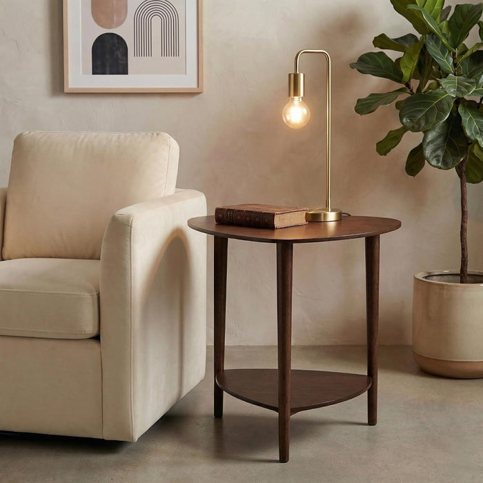 San Pietro Mid-Century Modern End Table with Storage Shelf, Triangular Wood Side Table, Living Room Accent Table | Espresso Finish