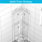 3 Tier Floor Standing Corner Shower Caddy Organizer Shelf with Hooks, Bathroom Shelves Stand Rack, White