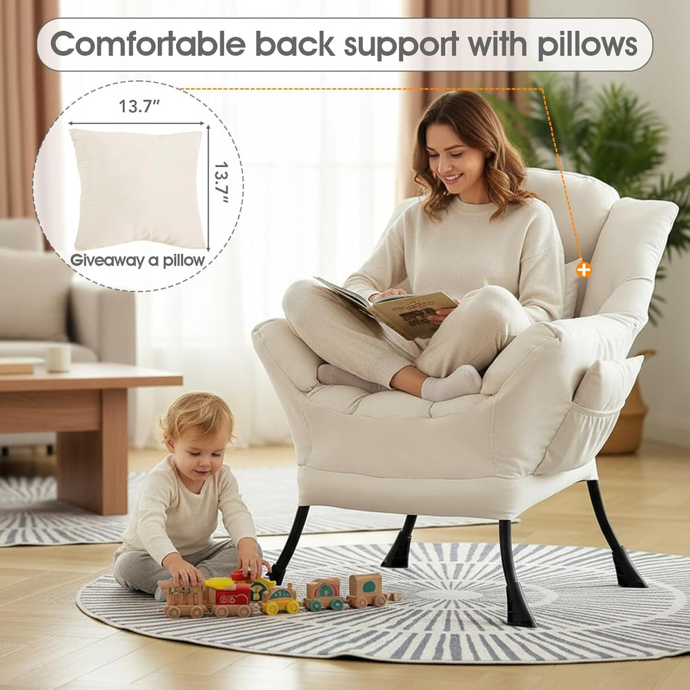 Lazy Chair for Living Room, Large Beige Accent Chair with a Throw Pillow, Lei...