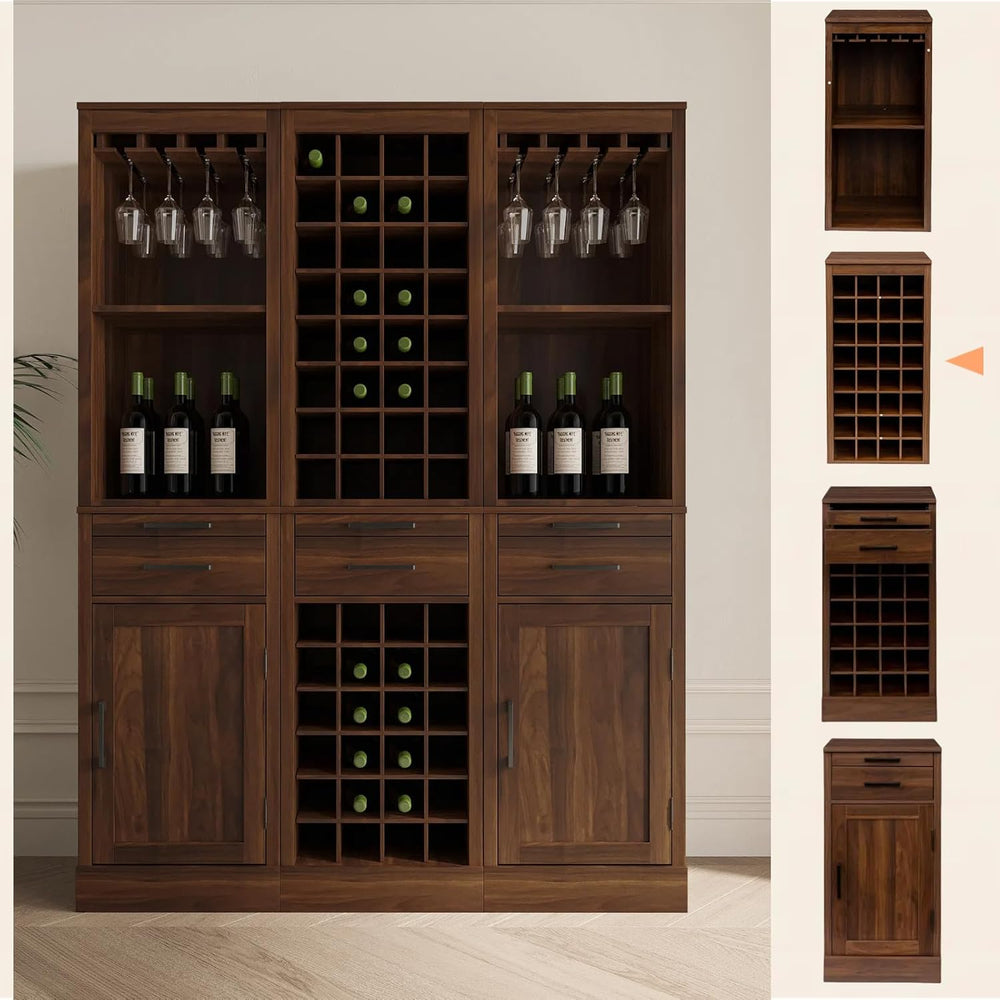 WERSMT 8-Tier Freestanding Wine Rack Wood, 32 Bottles Wine Rack Counter for S...