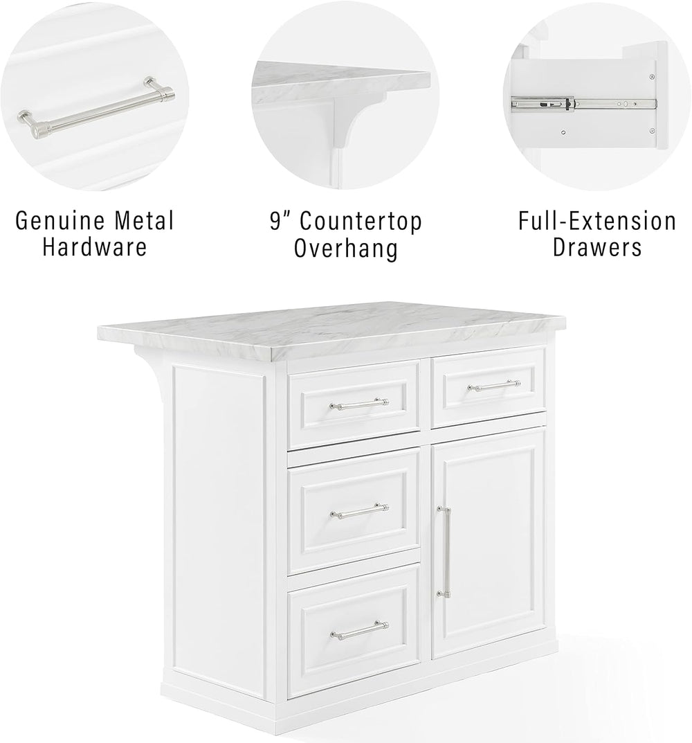 Crosley Furniture Cutler Faux Marble Top Kitchen Island with Storage, Breakfa...