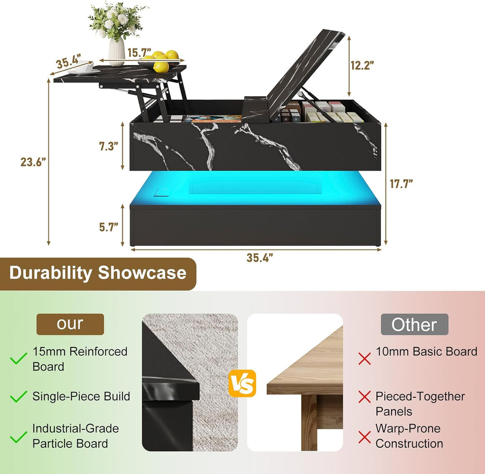 35.4" Large Square Coffee Table with Lifting top,Charging Station,Modern...