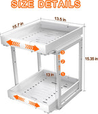 Golener 2-Tier Expandable Pull Out Cabinet Organizer - Slide Out Drawers for Kitchen Cabinets, Bathroom Organizers and Storage, Under Sink Organizer for Kitchen Storage Organization, White Metal Frame