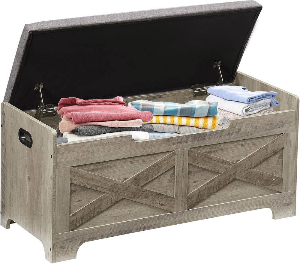 IDEALHOUSE 39.4" Storage Bench with 2 Safety Hinges, Grey | Retro Wooden...