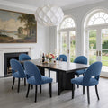Upholstered Dining Chairs Set of 6, Mid Century Modern Dining Kitchen Chairs with Solid Wood Legs & Fabric Backret for Kitchen and Dining Rome, Blue