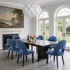 Upholstered Dining Chairs Set of 6, Mid Century Modern Dining Kitchen Chairs with Solid Wood Legs & Fabric Backret for Kitchen and Dining Rome, Blue